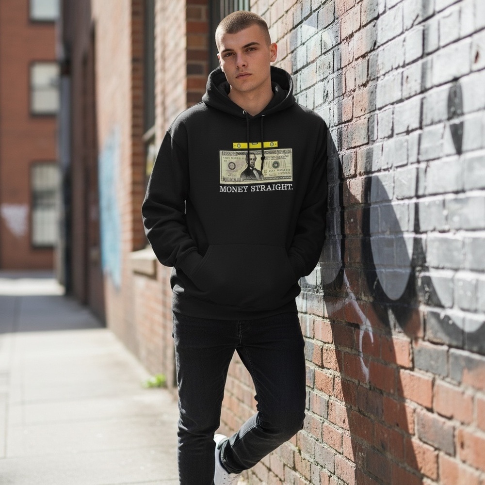 Money Straight Graphic Hoodie, Cotton Blend, Large